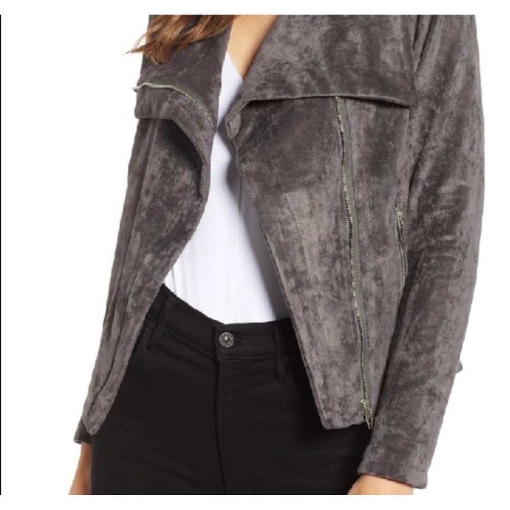BLANKNYC Asymmetrical Zip Drape Front Moto Faux Suede Jacket igrey shade M NWT